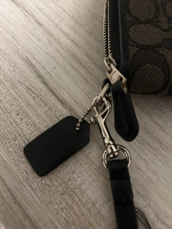 Coach Signature Canvas Double Zip Wristlet with Black Trim - Picture 3 of 7